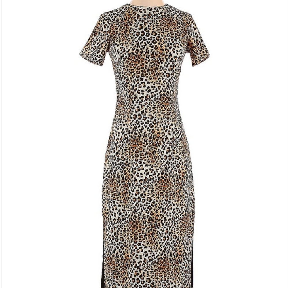 BARNEYS NEW YORK WOMAN'S LEOPARD ANIMAL PRINT MIDI DRESS MADE IN USA XS LINED